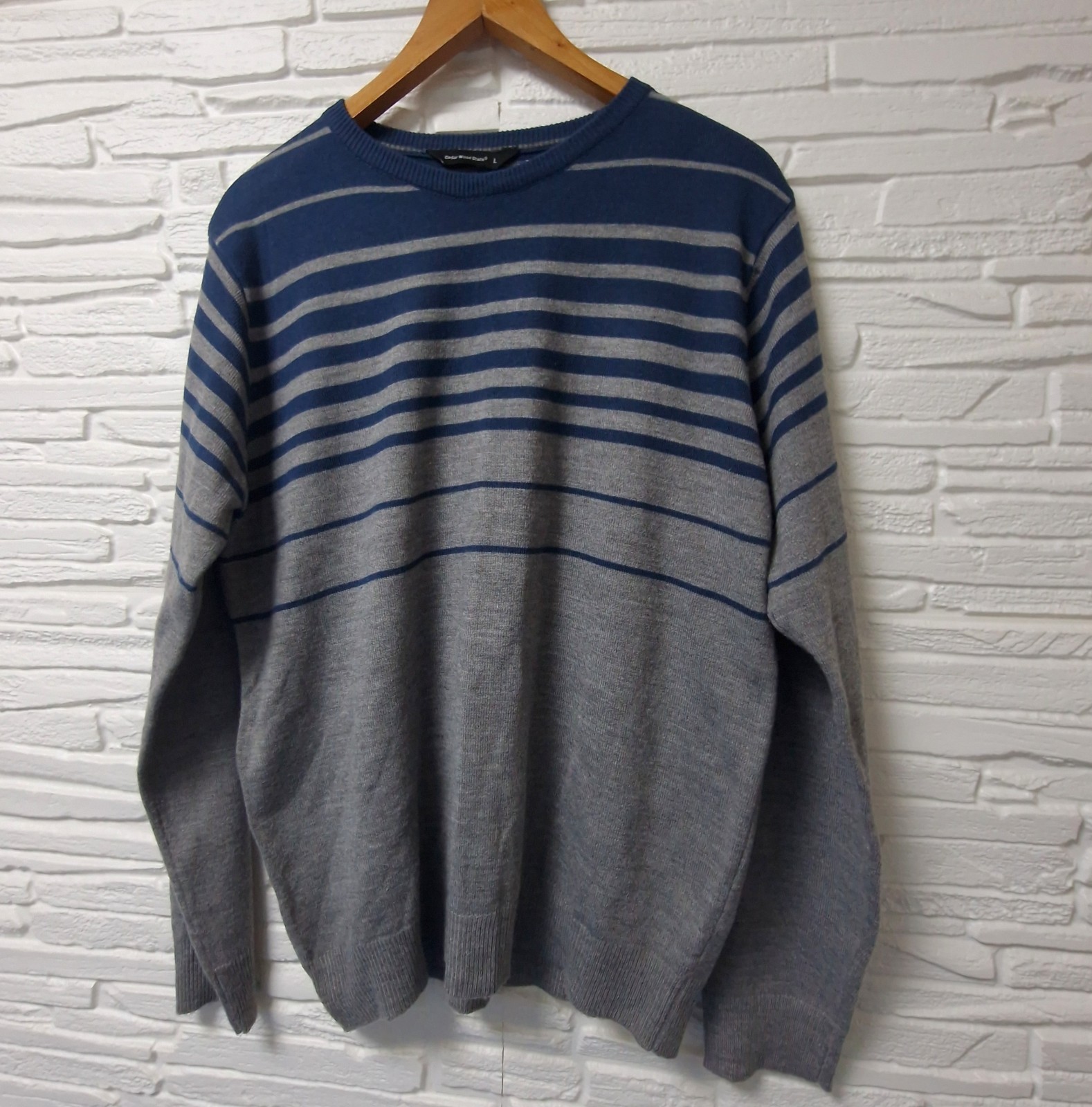 Primark Sweater L Men’s Blue Grey Stripe Knit Jumper Casual Retro Vintage Y2K image 2
