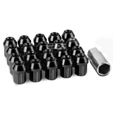 20 PCS CLOSED END M12X1.5 35MM TALL 25MM OD BLACK ALUMINUM JDM LUG NUTS+ADAPTER