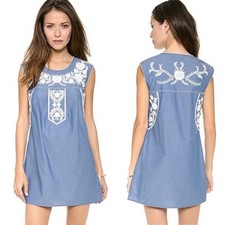 Tory Burch Calita Embroidered Dress Chambray Tunic Size Small Vacation Summer