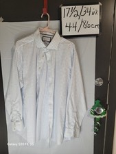 Charles Tyrwhitt Men s Dress Shirt 17/34 Blue Striped LS Non Iron Monogram KBS