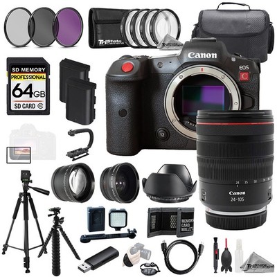 Canon EOS R5 C Camera + 24-105mm f/4L IS USM Lens+64GB+ExtBat+9PC Flter-MEGA Kit