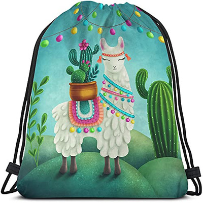 Cute Alpaca Llama Drawstring Bags Backpack Bag Cactus Inch