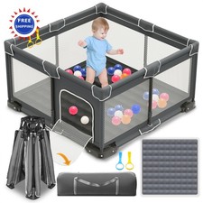 Foldable Playpen Babies Toddlers 50x50 Inches Portable Kids Collapsible Dark