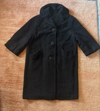 Vintage 1960s Hand Tailored Black Cashmere Swing Coat Size M/L