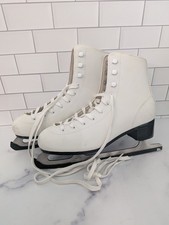vintage candian women's ice skates with guards, white, size 10 or 41 figure