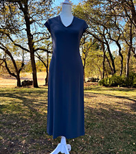 GAP Womens Gray Solid V-Neck Cap Sleeve Shift Midi Knit Dress Size S.