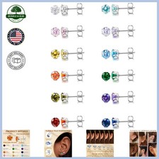 12 Pairs Stainless Steel Cubic Zirconia Stud Earrings, Hypoallergenic  Classic