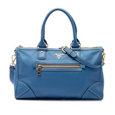 Prada Vitello Daino Zip Top Satchel Pre-Loved Blue
