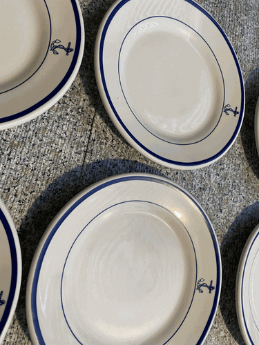 (9) Vintage Homer Diaz sales 6 inch SIDE BREAD PLATE Navy Fouled Anchor set of 9 - Picture 3 of 7