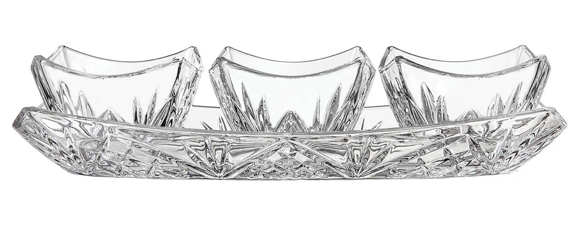 Dublin Square Shannon Crystal Glass Godinger 4 PC Appetizer Serving Dishes Tray