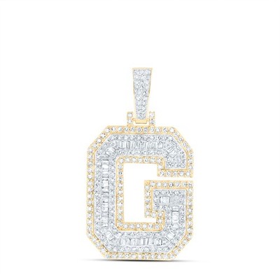 10K Yellow Gold Real Baguette Diamond Iced Out Letter G Initial Pendant 1.25 CT