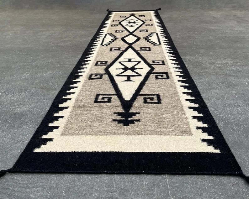 Alfombra grande gris suroeste navajo de lana alfombra tribal nativa americana 2,6 x 8 pies Foto 4 de 4