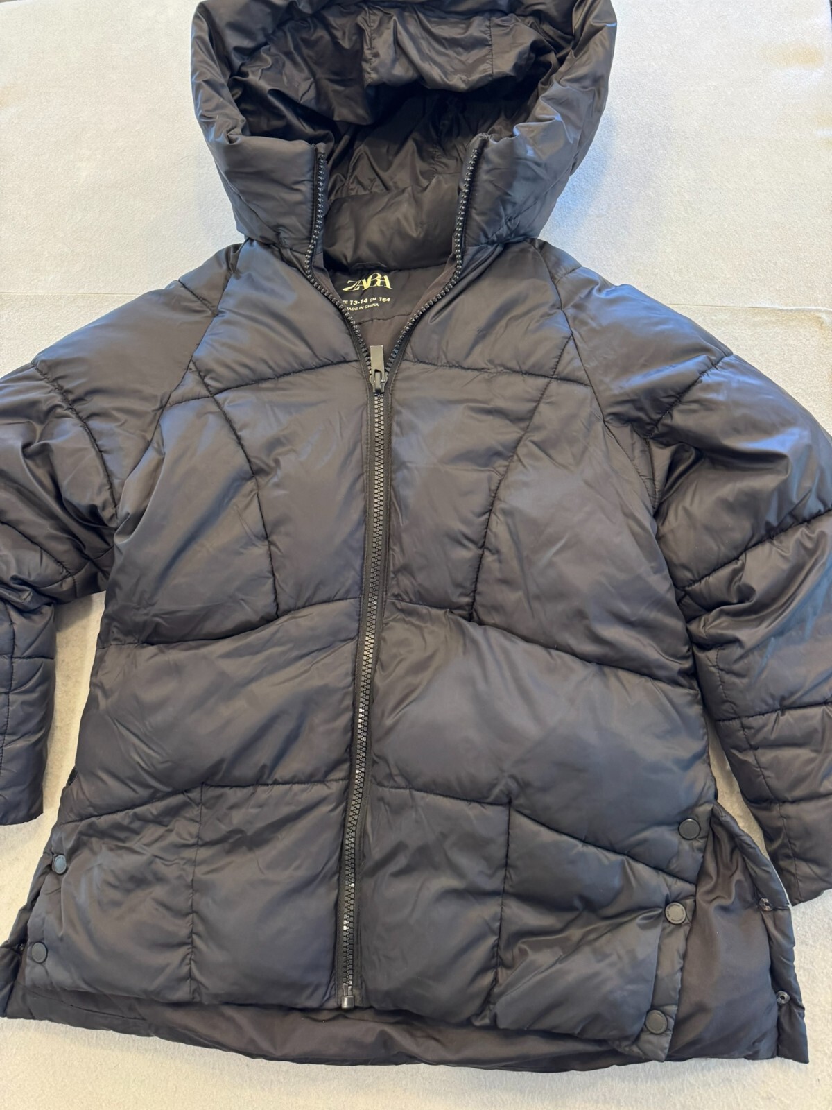 Zara Puffer Coat Womens 13 14 Black Full Zip Hooded Casual Everyday Jacket