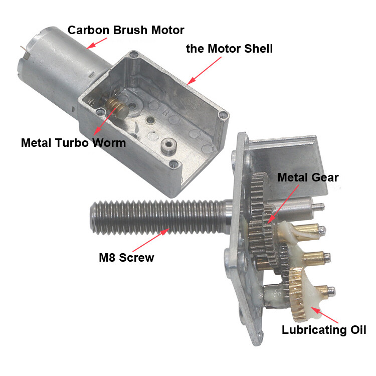 M8*33 DC6 12 24V JGY370 Full Metal Gearbox Turbo Worm Speed