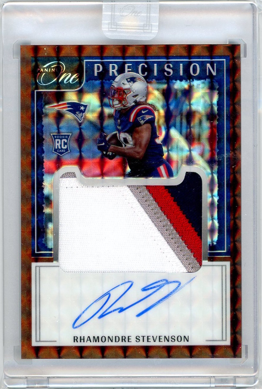 2021 Panini One Precision Bronze Rookie Patch Auto #327 Rhamondre Stevenson /49
