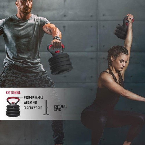 4-in-1 Adjustable Dumbbell Barbell Kettlebell Weight Set 60lbs Home Gym Fitness - Picture 10 of 13