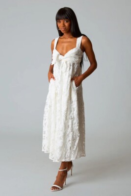 BUDDY LOVE KENNY WHTIE MAXI DRESS with POCKETS SMOCKED BACK SLEEVELESS LINED