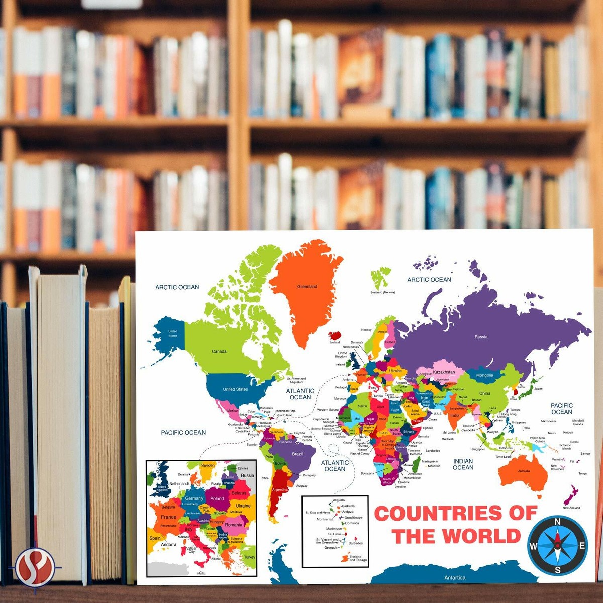 All Countries & Flags of The World Educational Map, 80lb Cardstock