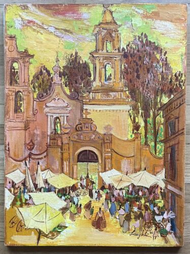 Beautiful Signed Mid Century Oil Painting Mexico Cathedral