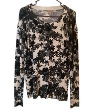 White Stag XL 16-18 Floral Long Sleeve Button UP Light Weight Cardigan Sweater