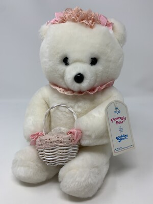 AMTRA Wedding Flower Girl Bear Plush Stuffed Animal Soft Bridal Gift 8.25  1985