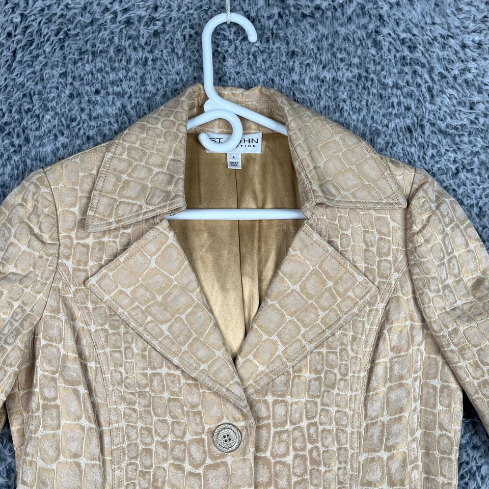 Gabardina St. John Mujer 4 Oro Crema Patrón Cocodrilo Seda Satinado Forrada Foto 3 de 4