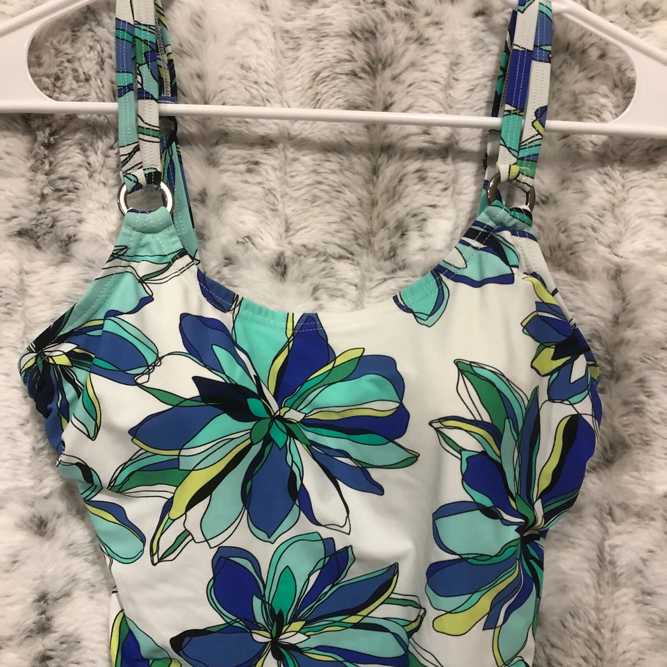 Tankini Size 6D Croft & Barrow Bathing Suit Swim Swimming White/Blue Floral - Image 4 of 4
