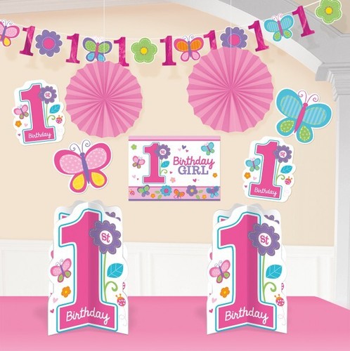1. Geburtstag Mädchen Party Deko Set rosa Vichy Karo Kindergeburtstag Dekoration - Bild 31 von 61