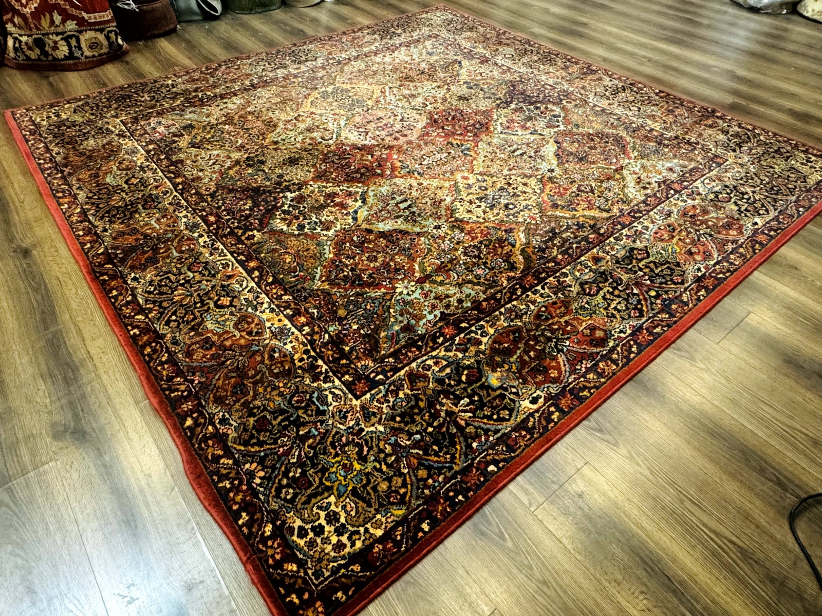 Square Karastan Multicolor Panel Kirman Rug #717 Rare Size 8.8 x 8.8 Wool