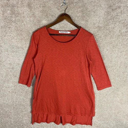 Michael Stars Tunic Top Womens One Size OS Rust High Low 3/4 Sleeve Side Slit