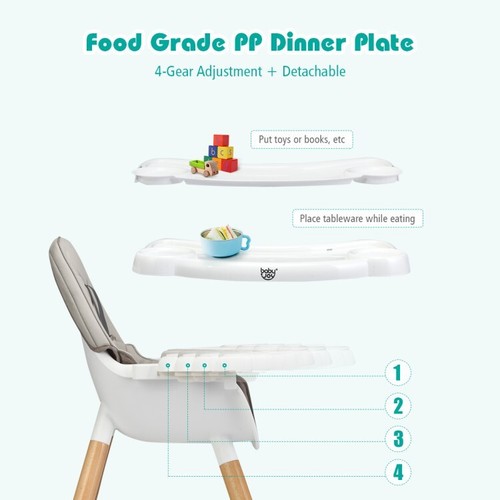 5-in-1 Baby Convertible Wooden High Chair with Detachable Tray - Picture 9 of 9