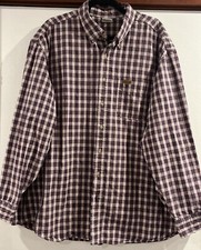 Carhartt Men's Shirt Red Gray Plaid Long Sleeve Button Down Size 2XL
