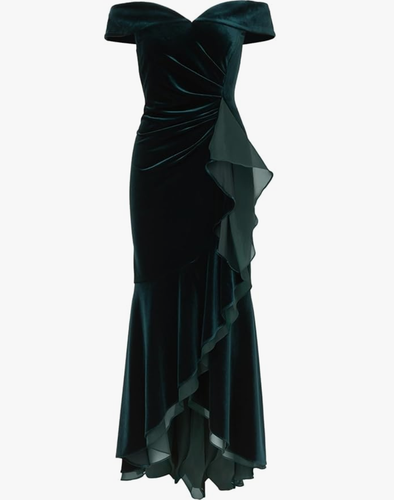 Adrianna Papell Women's Off-The-Shoulder Organza-Trim Velvet Gown Size 4 NWT