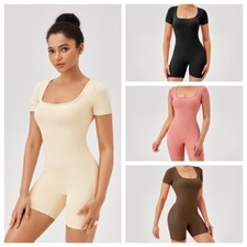 Damen Kurzarm Enge Overall Elastisch Sport Laufen Yoga Fitness Jumpsuit