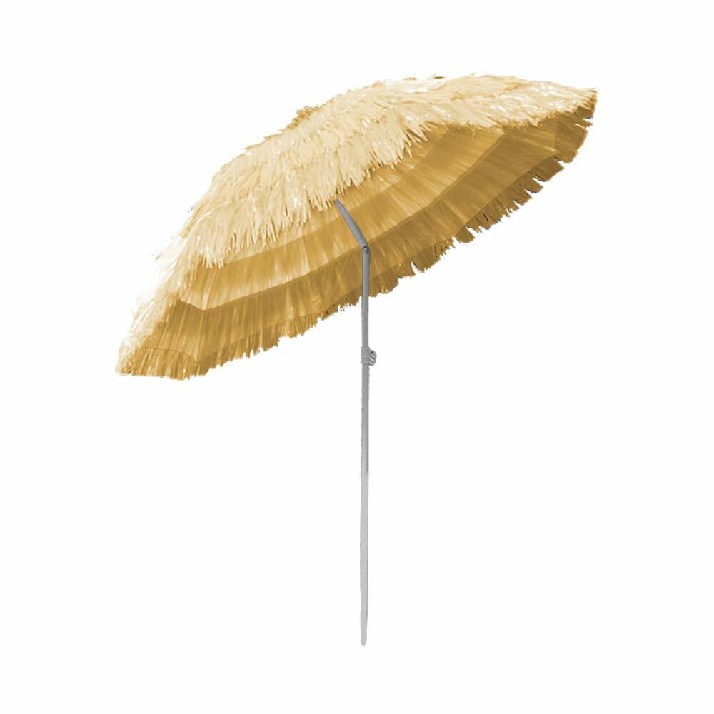 Beige Hawaiian Parasol Patio Garden Beach Tilting Umbrella Sun Shade Protection