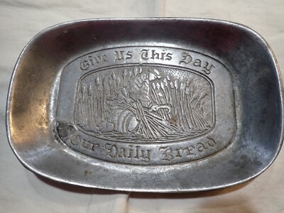 Vintage CC Cantrell Pewter PLATE 8.75'' x 6.25'' Give Us This Day Our Daily Bread