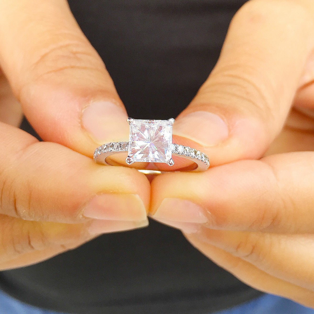 IGI Certified 14k Solid White Gold Princess Cut Diamond Engagement