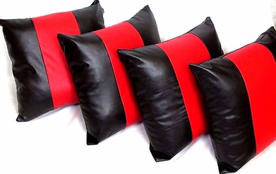 x Black /Red Faux Leather 22 Inch Sofa Chair Cushion Cover Sets  UK