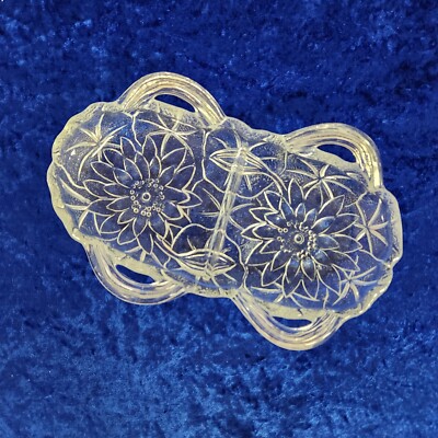 1930s Indiana Glass LILY PONS 4 Handle Divided Relish Celery Dish 9 x 5.5 x 1.25