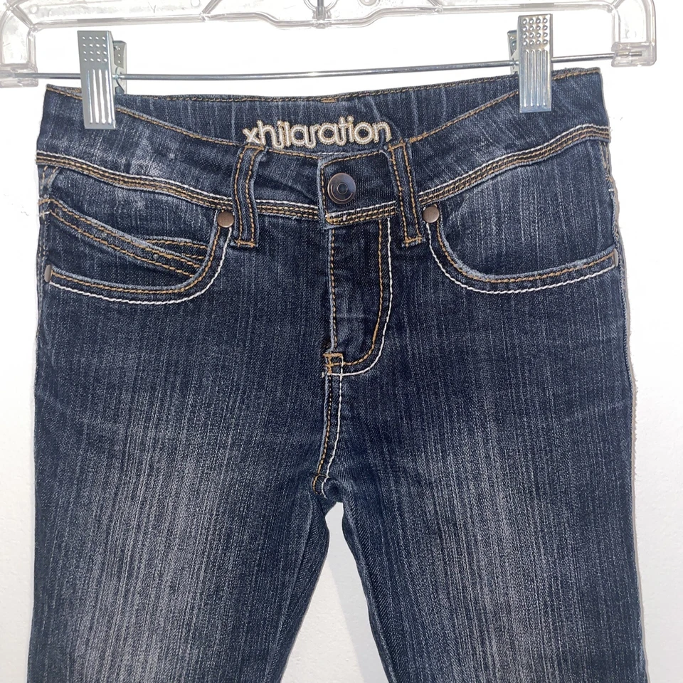 Xhilaration Brand Girls Skinny Jeans Size 7 Distressed Adjust. waist Dark Blue - Image 2 of 4