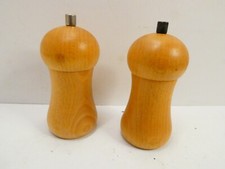 PAIR VINTAGE DANISH TURNED TIMBER WOODEN SALT & PEPPER GRINDERS MILLS DENMARK