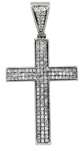 Men's 10K White Gold Puff Pave Genuine Diamond Cross Pendant 0.3 ct 1.5" - Afbeelding 1 van 5