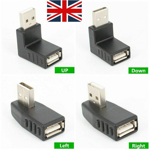 USB 2.0 A Male to Female 90Degree Left,Right,Up,Down Angle Extension Adapter UK - 第 2/14 張圖片