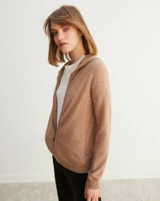 HOODIE CARDIGAN A CAPUCHE ★NEUF ÉTIQUETTÉ★ CACHEMIRE CAMEL ÉRIC BOMPARD T. L - Photo 1/4