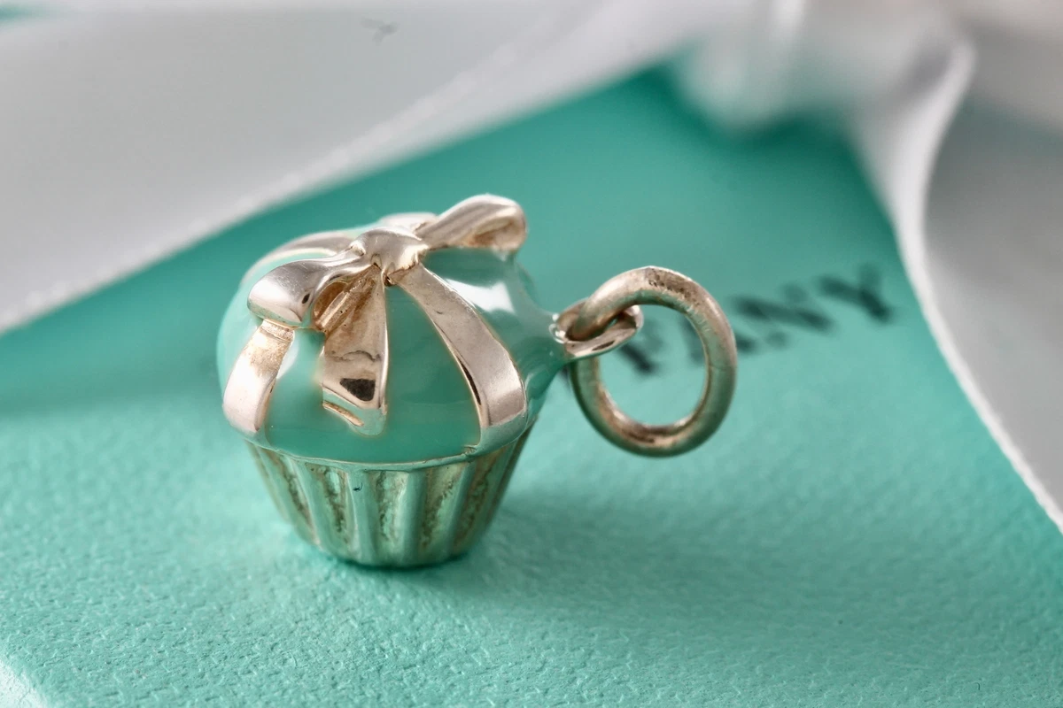 Tiffany Co. Blue Enamel Silver Cupcake Charm Pendant