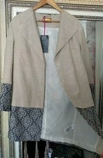 New Per Una Ladies Smart Beige Mix Tribal Print Flax Wool Blend Lined Coat Uk 10
