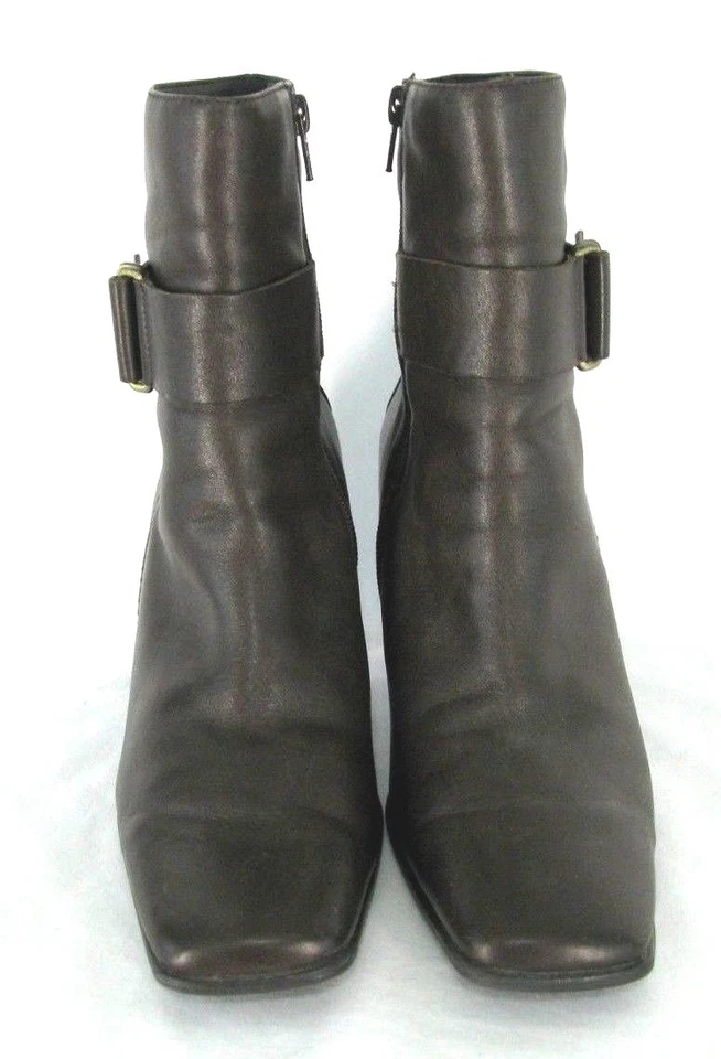 Nicole ботинки размер 7,5 классический лодыжки коричневый кожаный квадратный носок каблуки Ashley туфли - Изображение 3 из 4