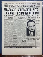 VINTAGE NEWSPAPER HEADLINE GANG LORD AL CAPONE ORDERED MORAN GANG WIPED OUT 1935