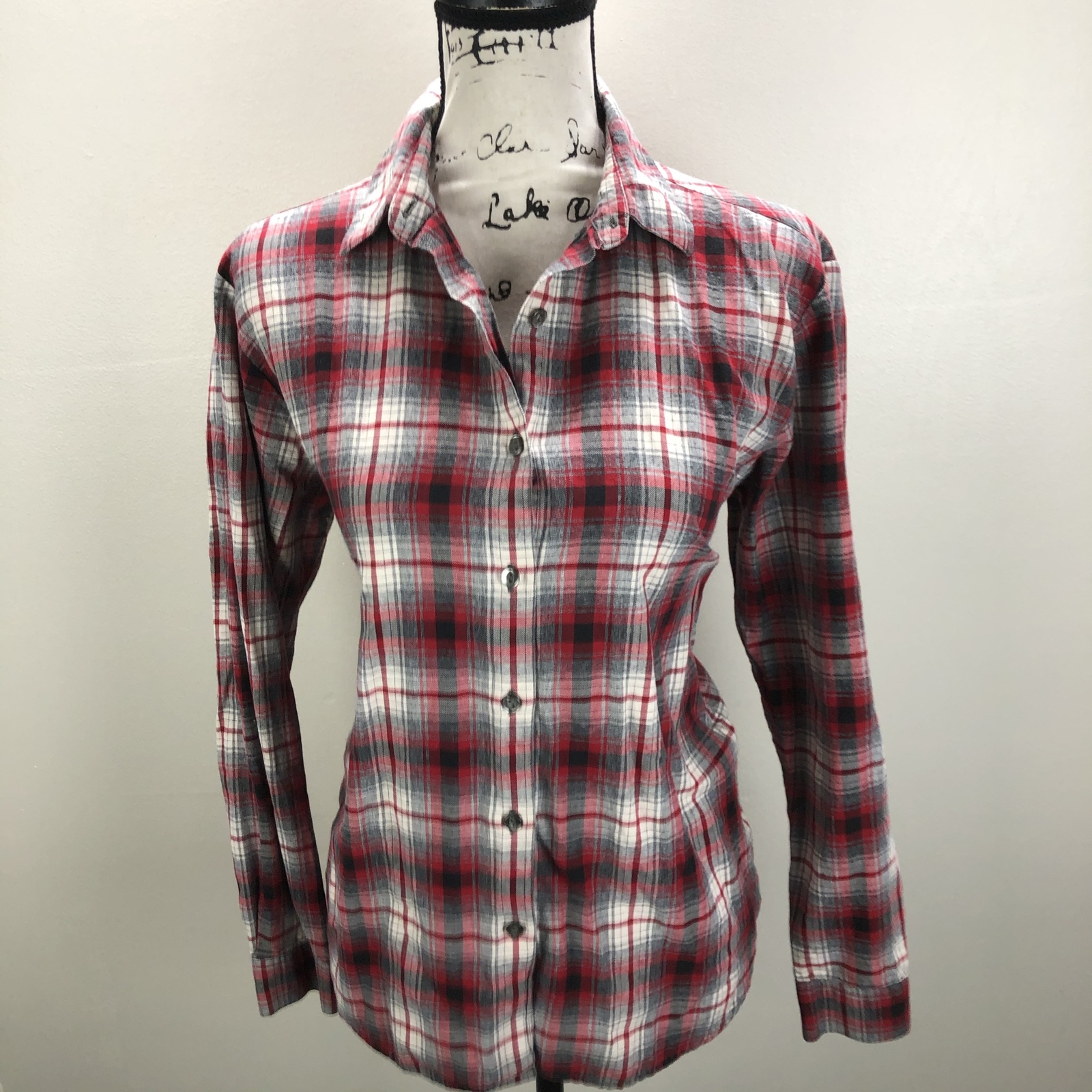 TALBOTS Button Down Collared Red Plaid Casual Shi… - image 1