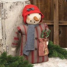 NEW PRIMITIVE SNOWMAN DOLL JOY SNOW GIRL Christmas 16"Tx9"Wx3.5"D Winter Rustic